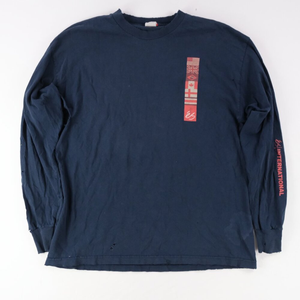 Vintage ES International Skateboards T Shirt Sz XL NAVY USA 90s Y2K  Thrashed